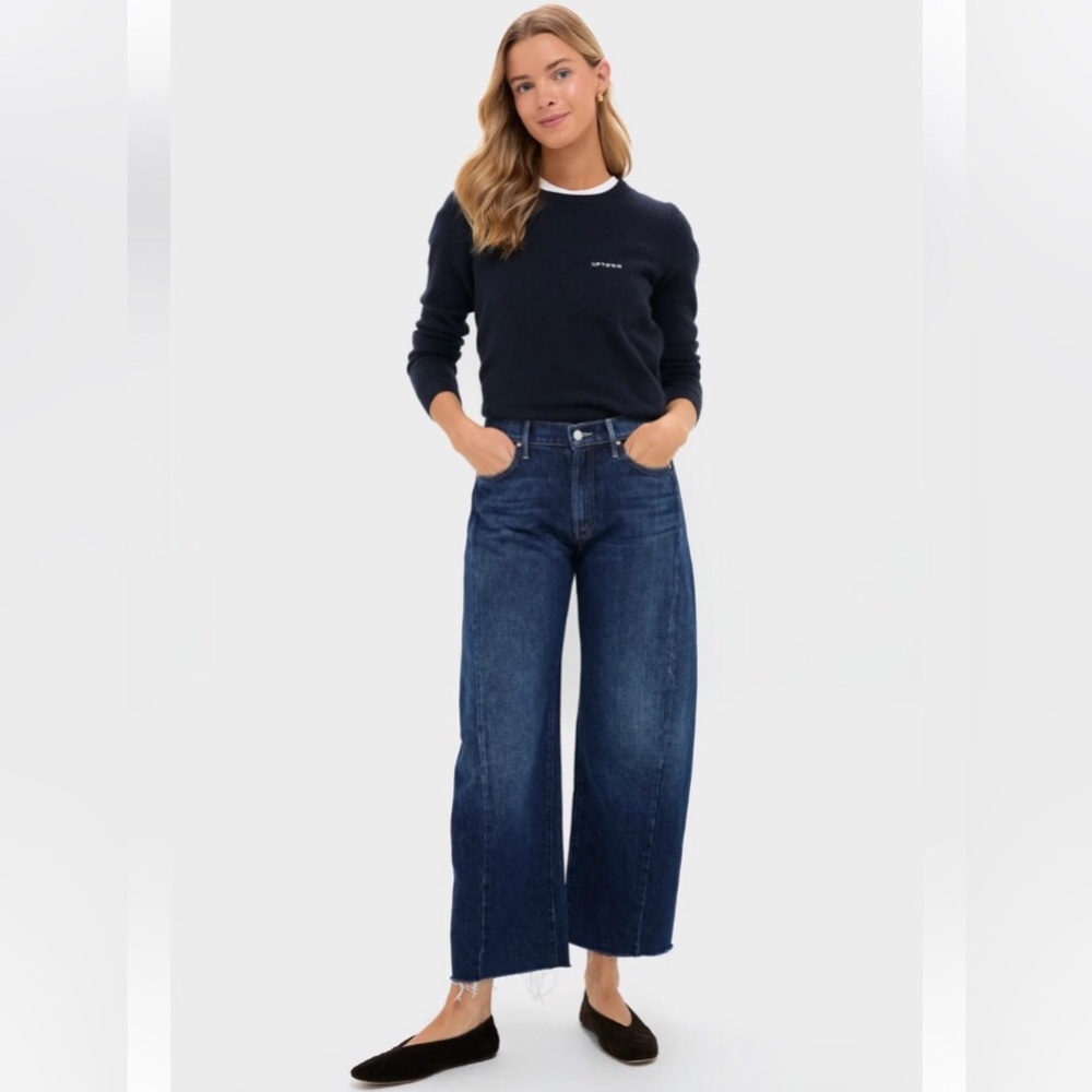 MOTHER THE MID RISE FULL PIPE FLOOD FRAY BARREL BLUE JEANS WOMENS 26